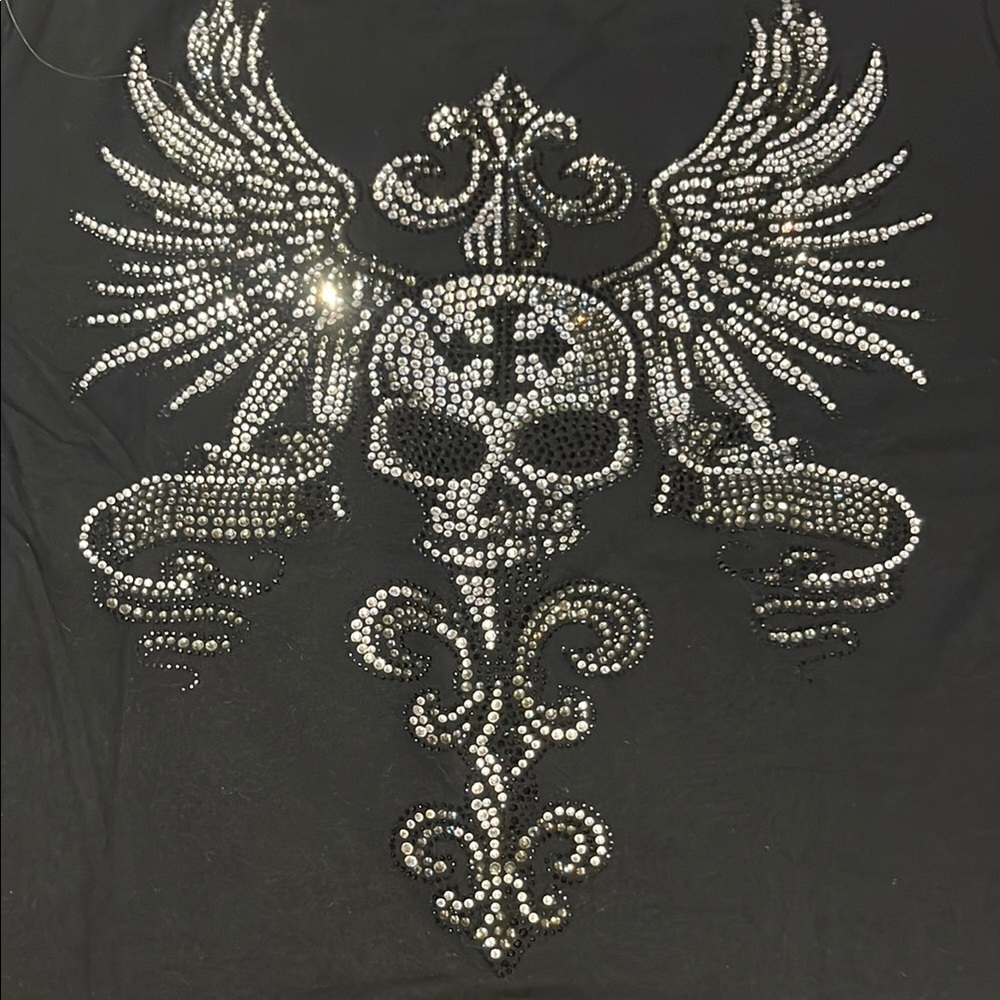 Rhinestone Skull and Wings Black T-Shirt